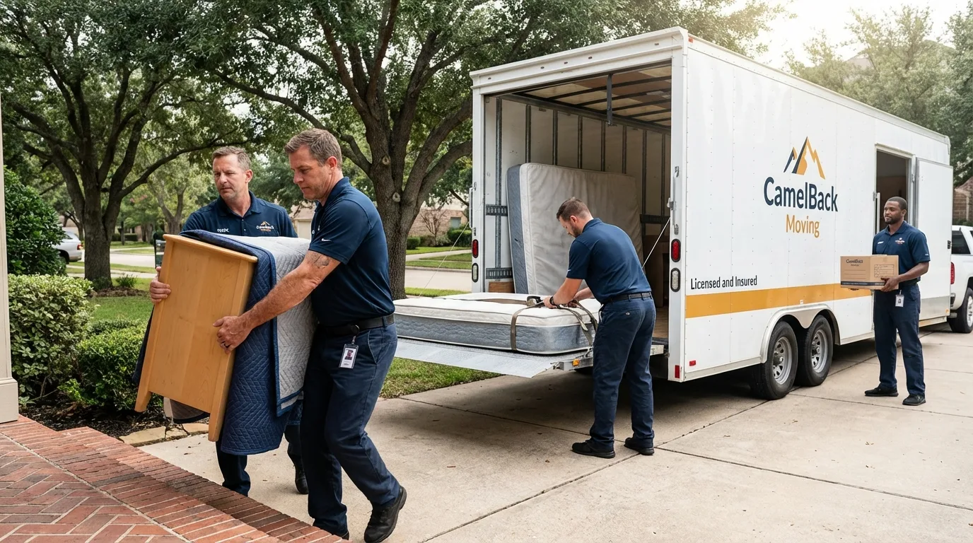 Crew loading residential truck for cross-state move from Moline, IL