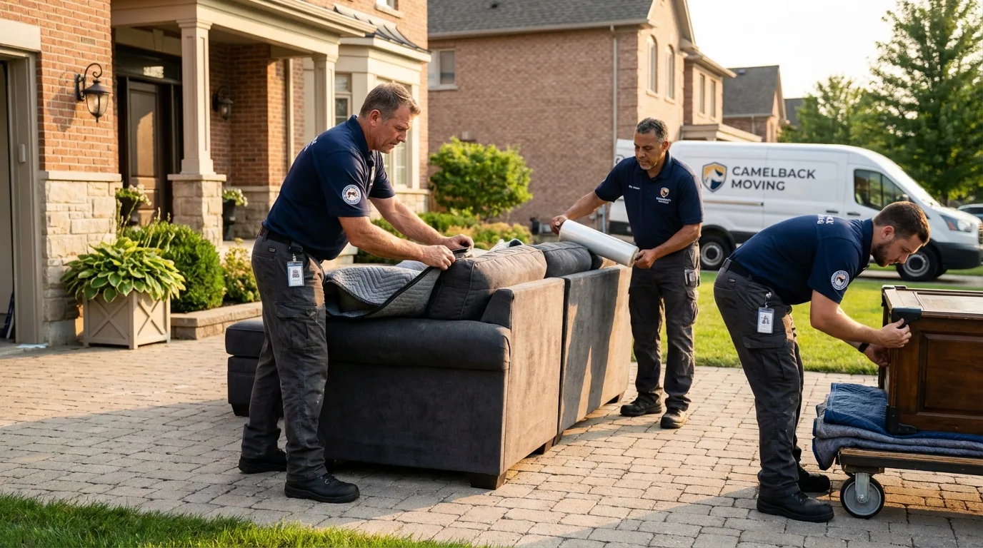 Large estate moving crew wrapping furniture in Moline, IL