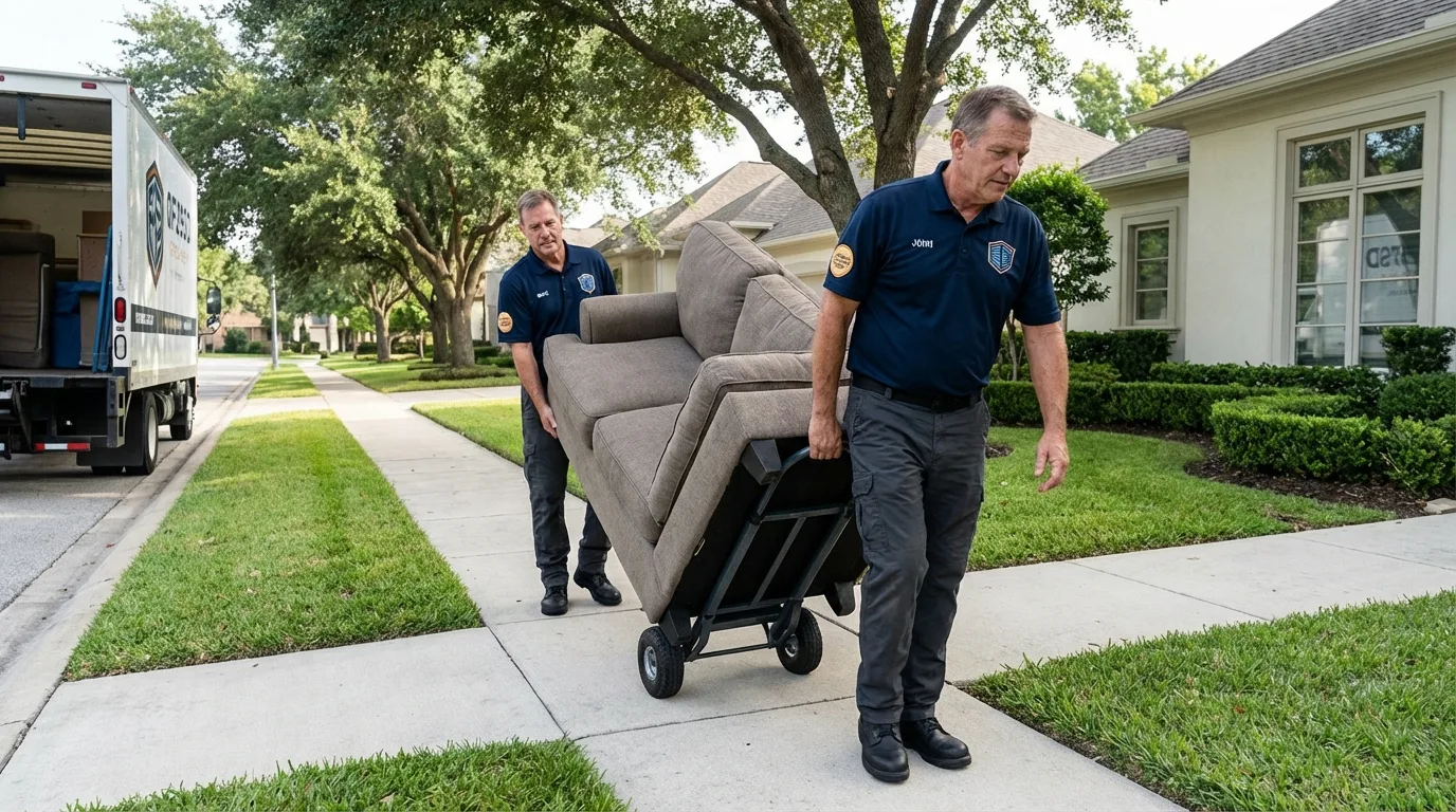 Local residential moving crew loading furniture in Moline, IL