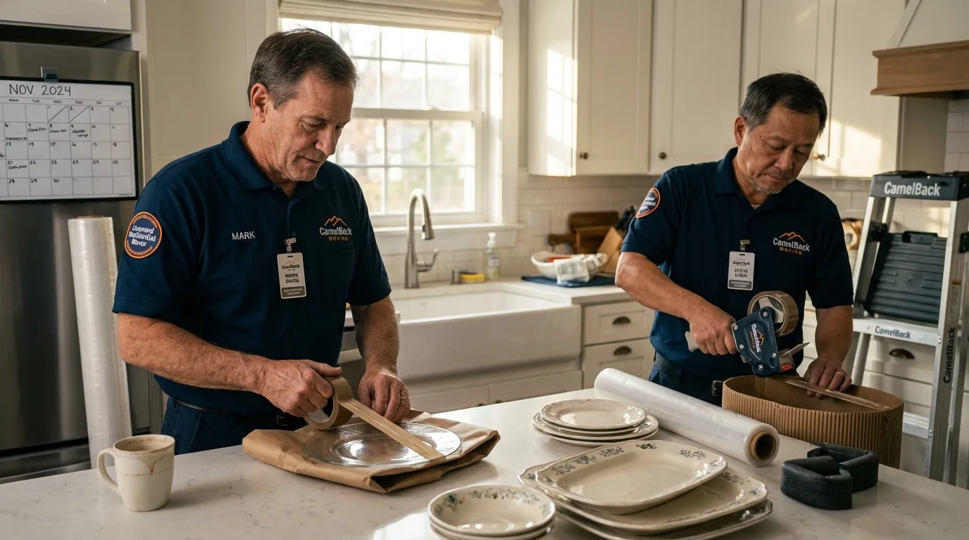 Professional crew packing kitchen dishware in Moline, IL